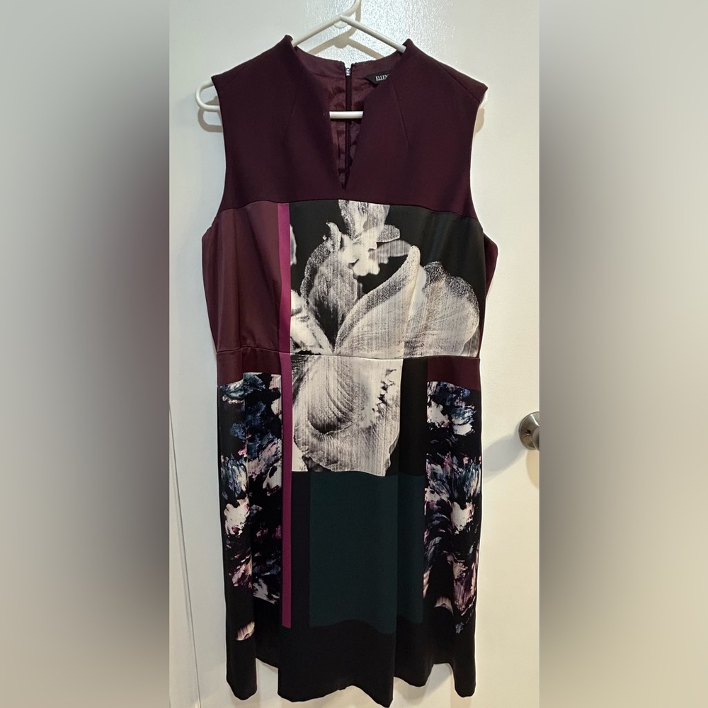 Ellen Tracy Burgundy Floral Midi Dress